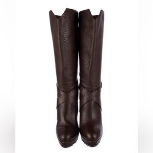 Bottega Veneta Brown Leather Heeled Moto Boots